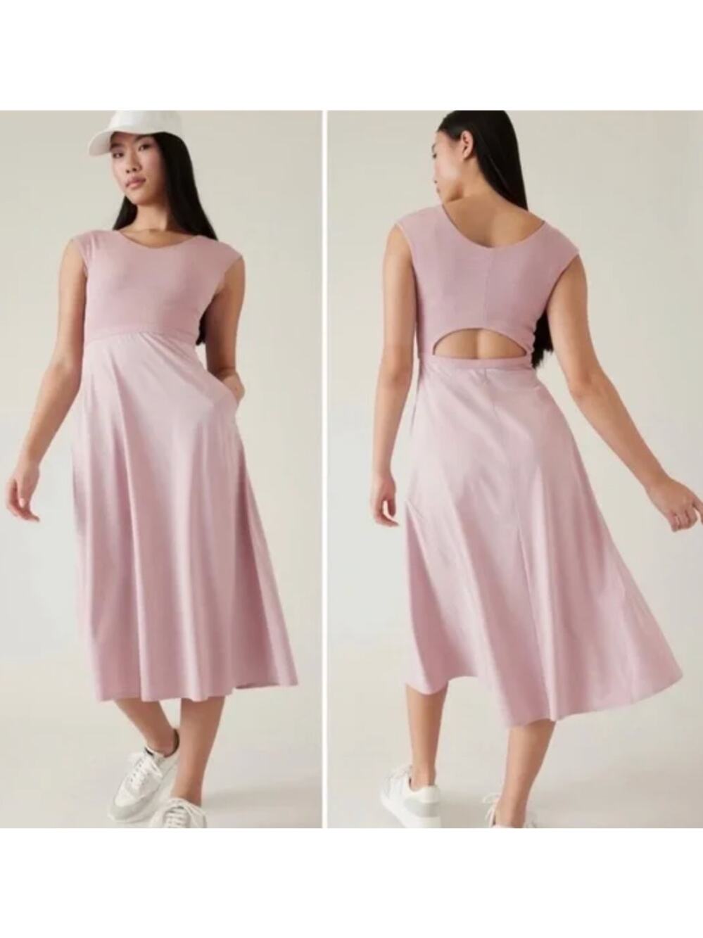 Athleta Ryder Midi Sleeveless Dress in mauve pink. Xlarge